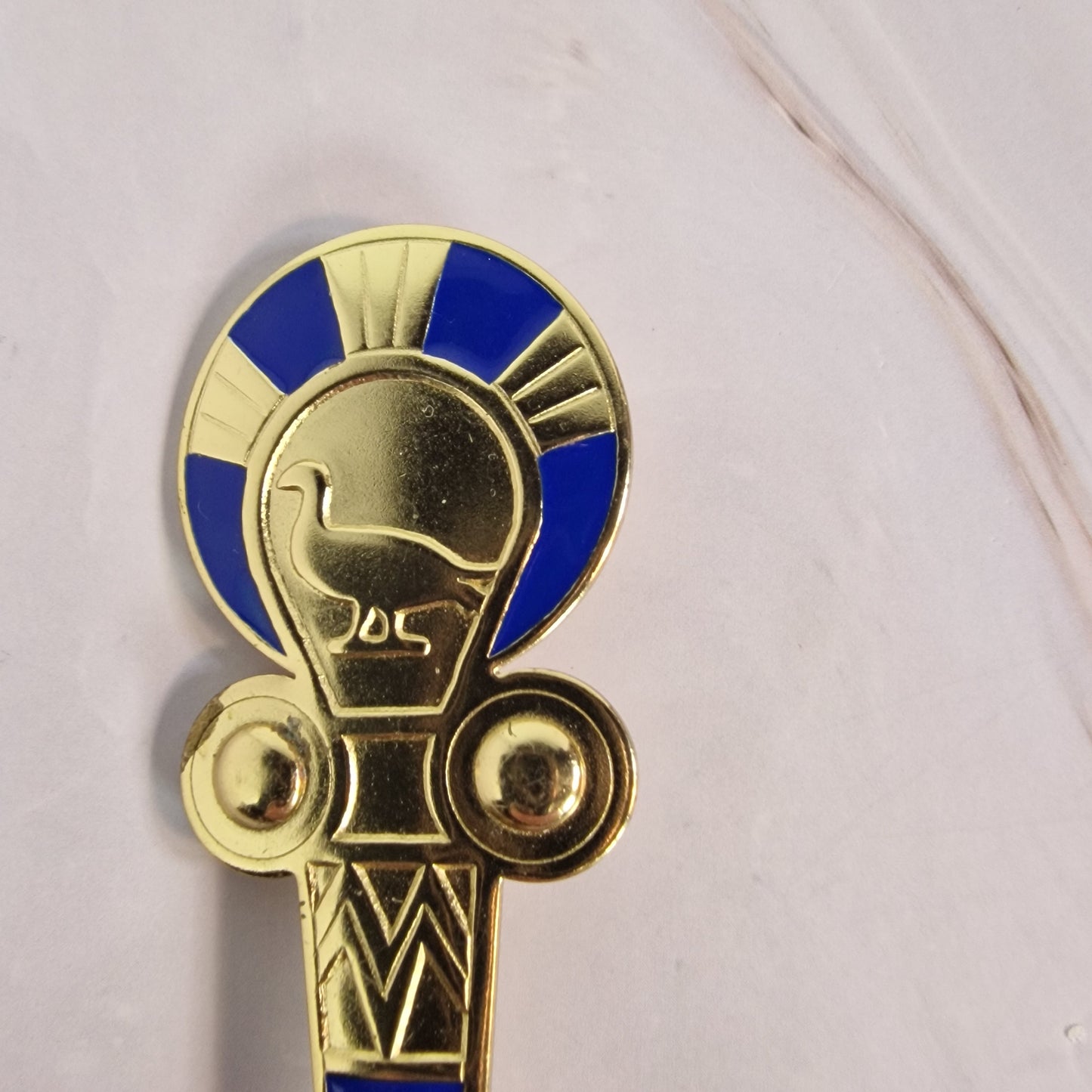 Vintage 1970s Gold-Tone Pharaoh Brooch Egyptian Revival Cobalt Blue Enamel Pin