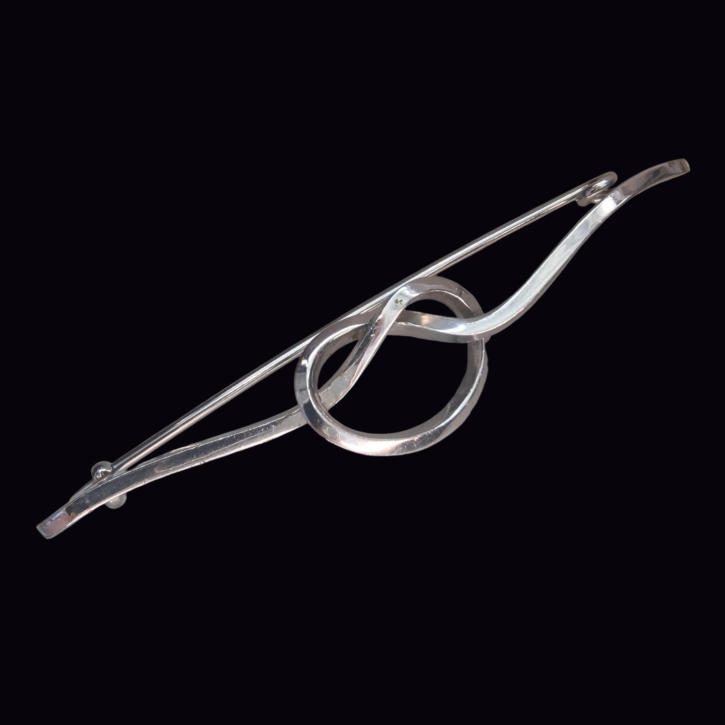 Vintage 1950s Silver-Tone Geometric Bar Brooch Modernist Knot Abstract Pin UK