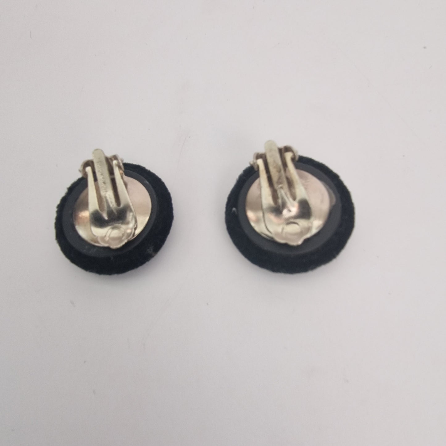 Vintage 1970s Black Velvet Dome Button Clip-On Earrings Fabric Costume Jewellery – photo 2