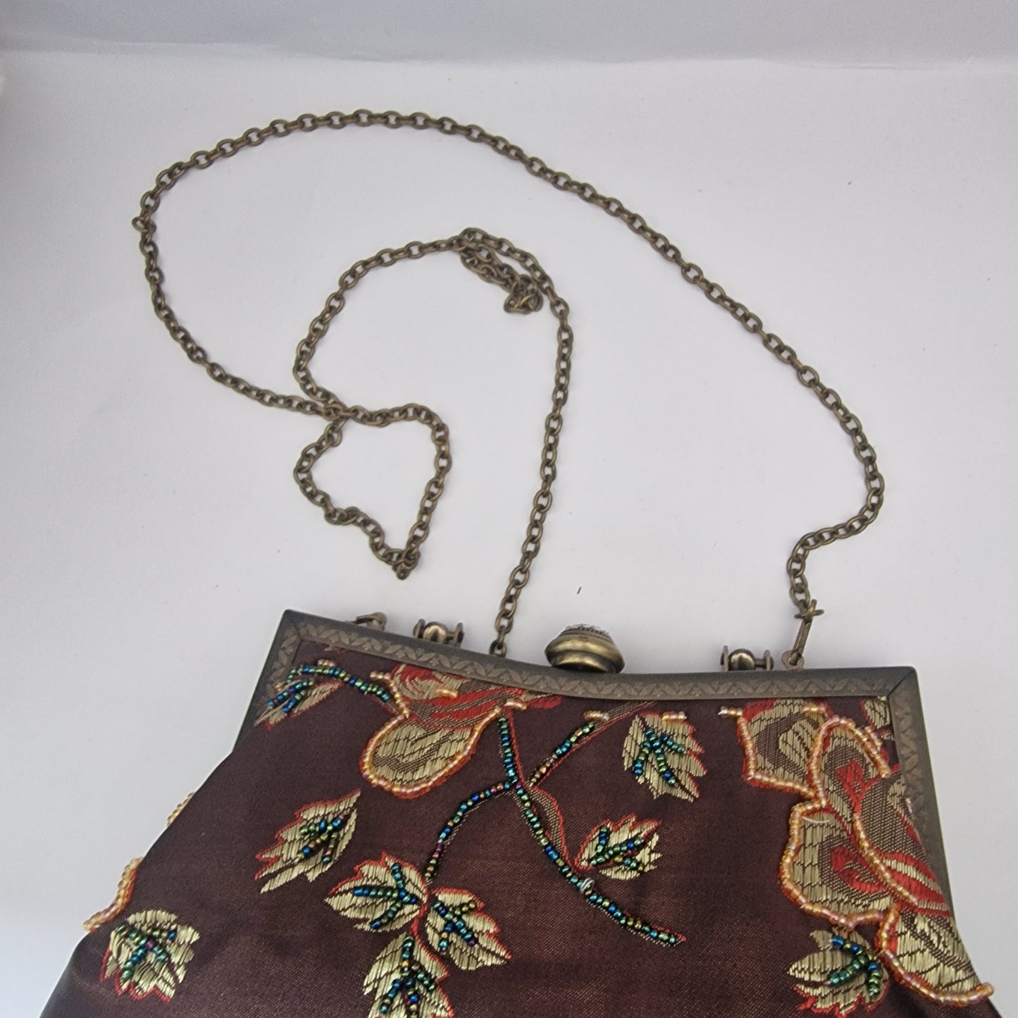Vintage Faye London 1990s Burgundy Embroidered Fabric Clutch Bag Floral Beaded – photo 8