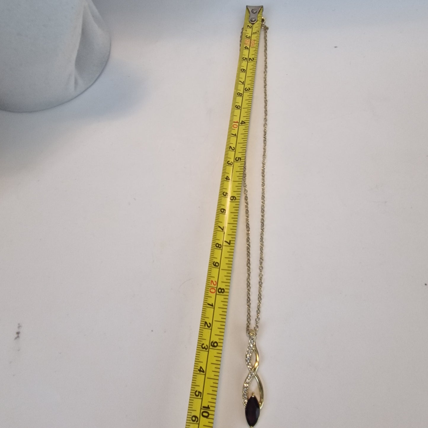 Vintage 1990s Gold-Tone Pendant Necklace Purple Rhinestone Geometric Twist Drop – photo 7