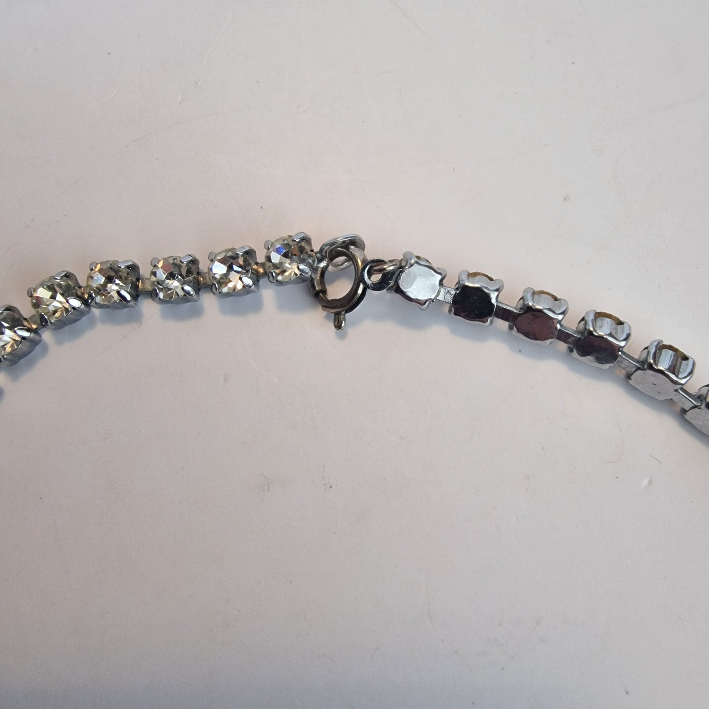 Vintage 1950s Silver-Tone Rhinestone Drop Necklace Geometric Costume Jewellery – photo 5