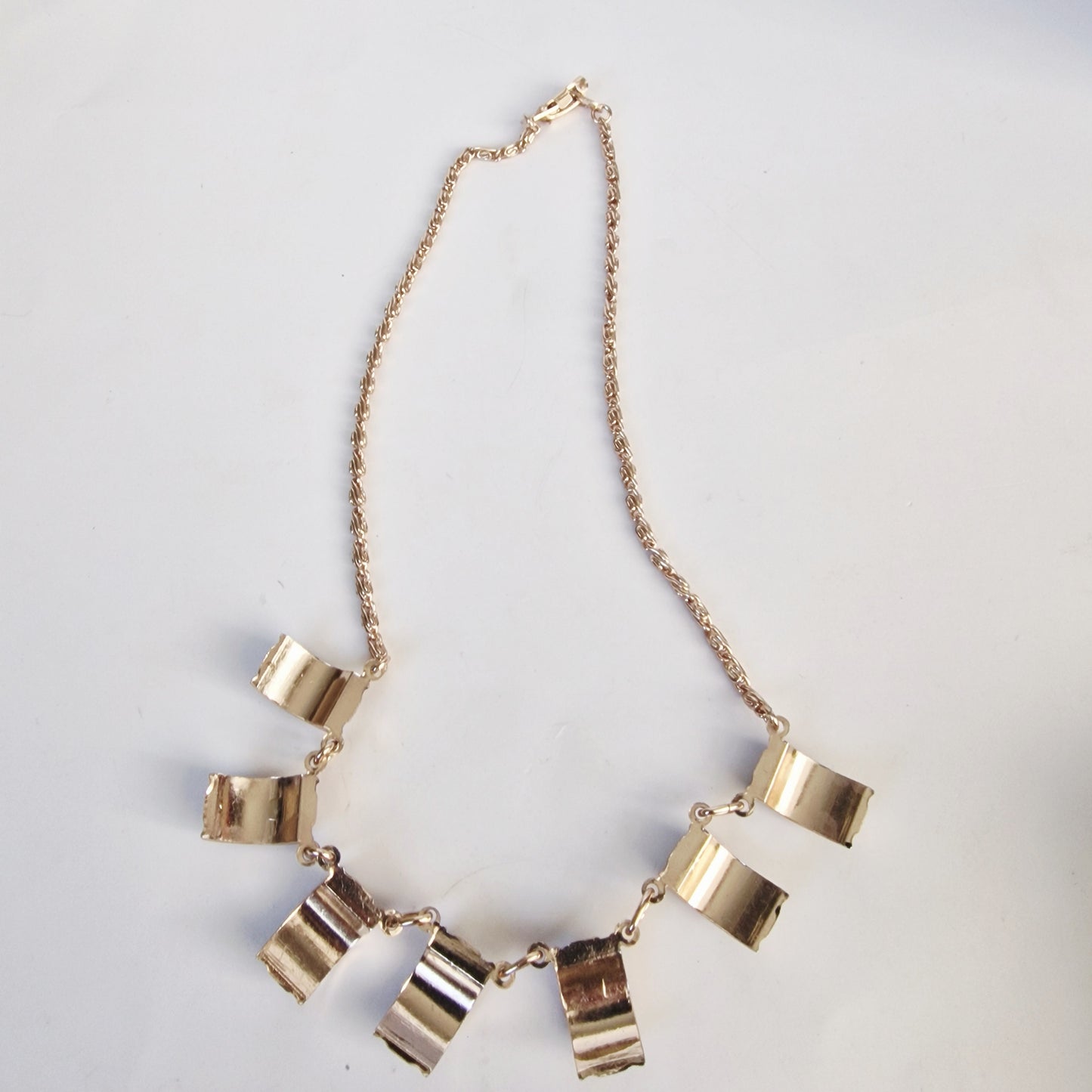 Vintage 1980s Gold-Tone Black Enamel Rhinestone Geometric Bib Statement Necklace – photo 5