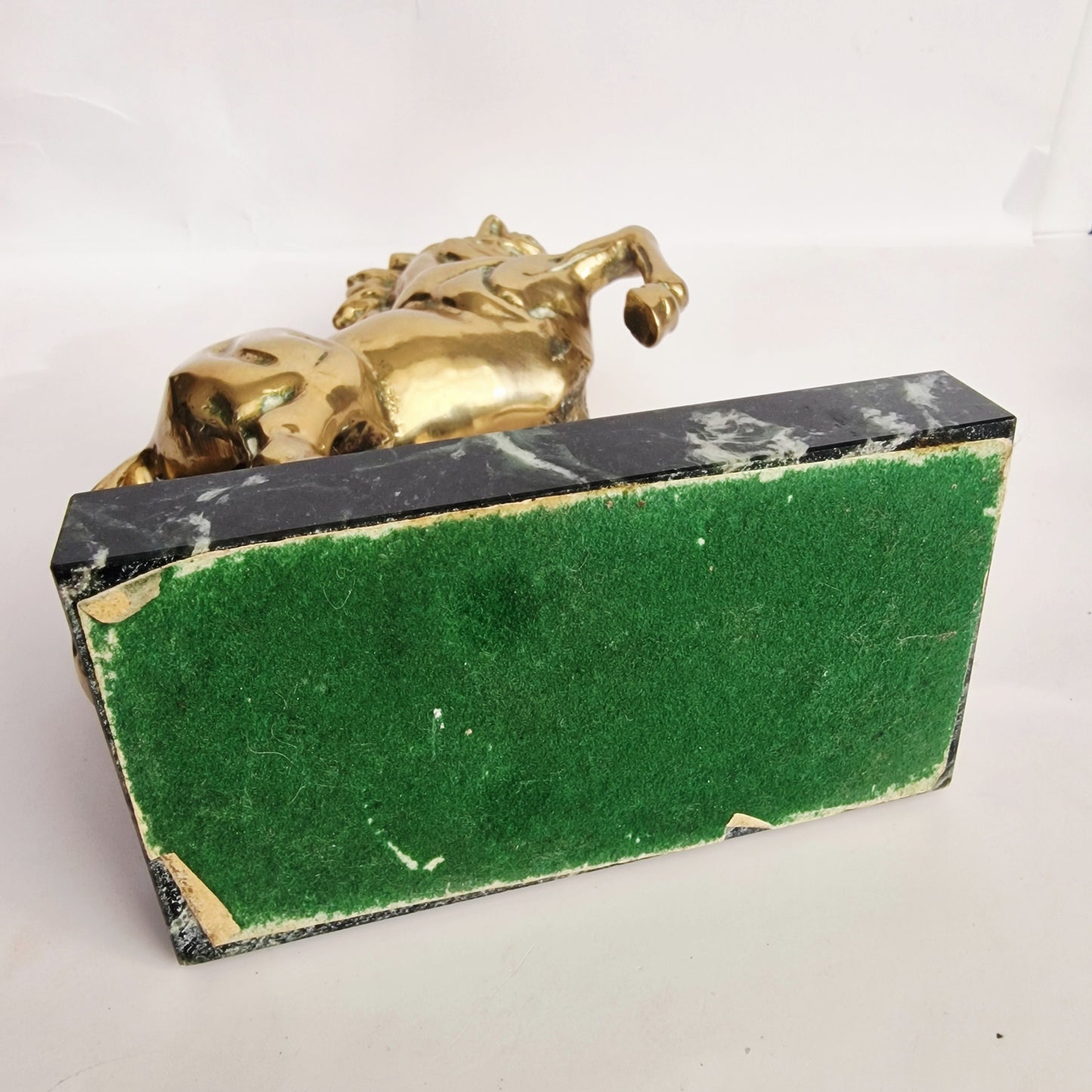 Vintage 1970s Bronze Rearing Horse Figurine Green Marble Equestrian Sculpture – photo 6