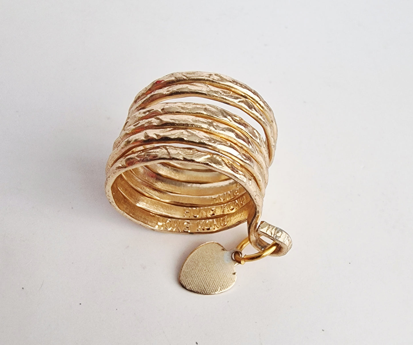 Vintage 1970s Gold-Tone Coiled Scroll Pendant Heart Charm Hong Kong Geometric – photo 5
