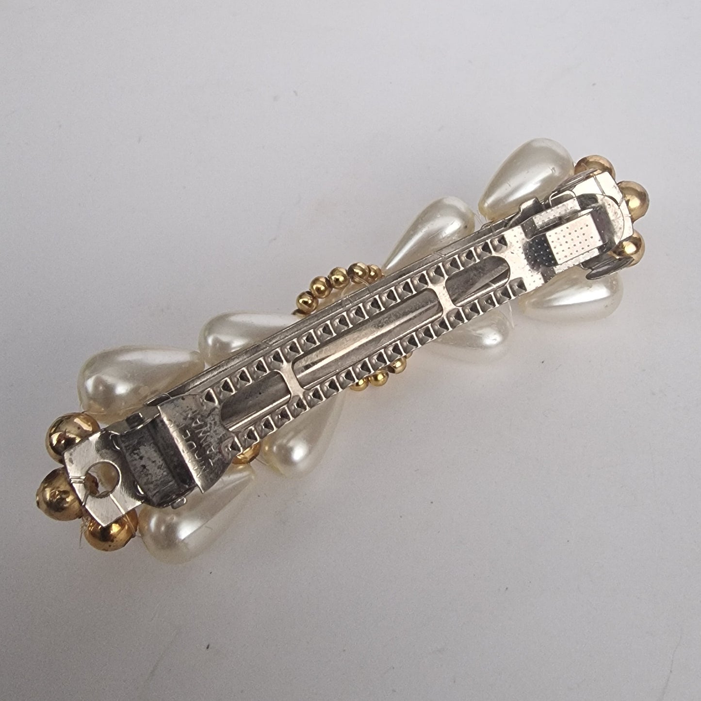 Vintage 1990s Gold-Tone Faux Pearl Hair Clip Barrette Wedding Bridal Accessory – photo 3