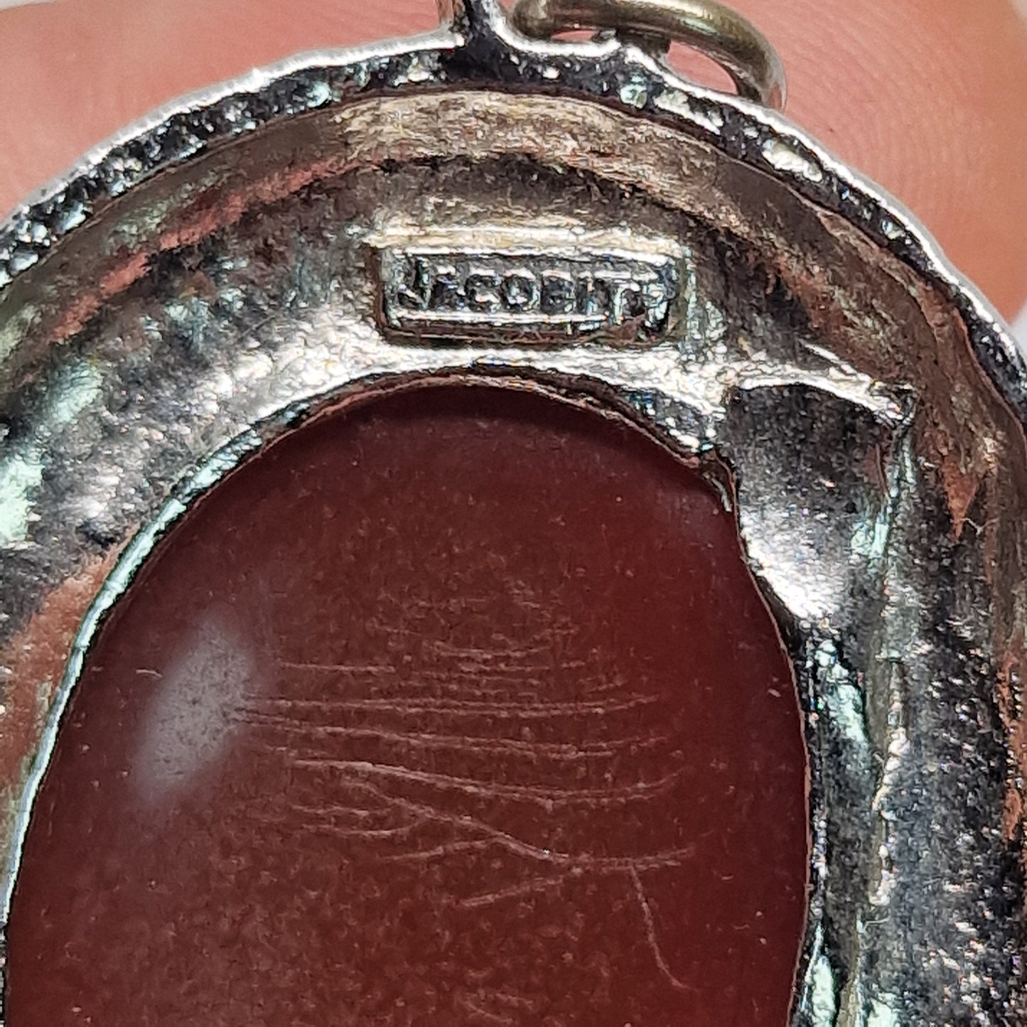 Vintage Jacobite 1970s Pendant Silver-Tone Carnelian Oval Scottish Scroll Signed – photo 7
