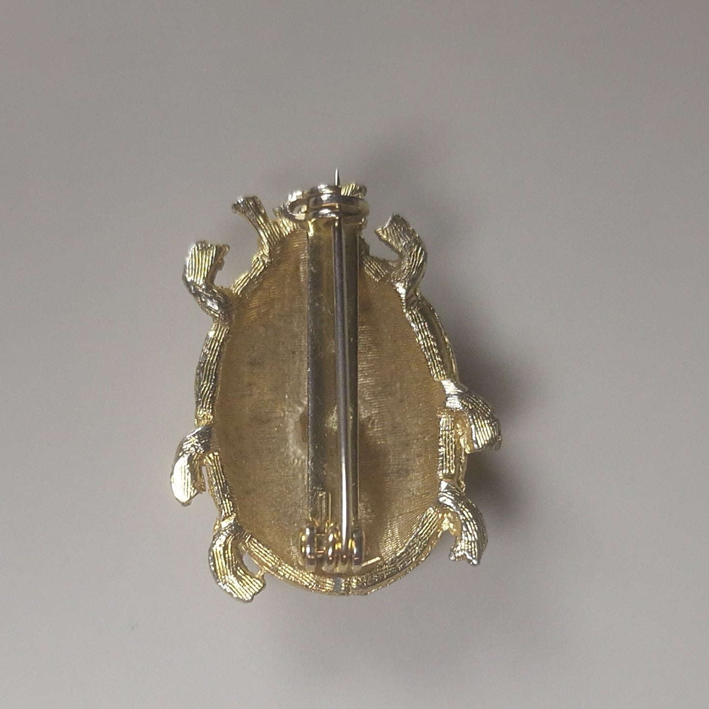 Vintage 1950s Gold-Tone Black Enamel Beetle Brooch Figural Insect Costume Pin