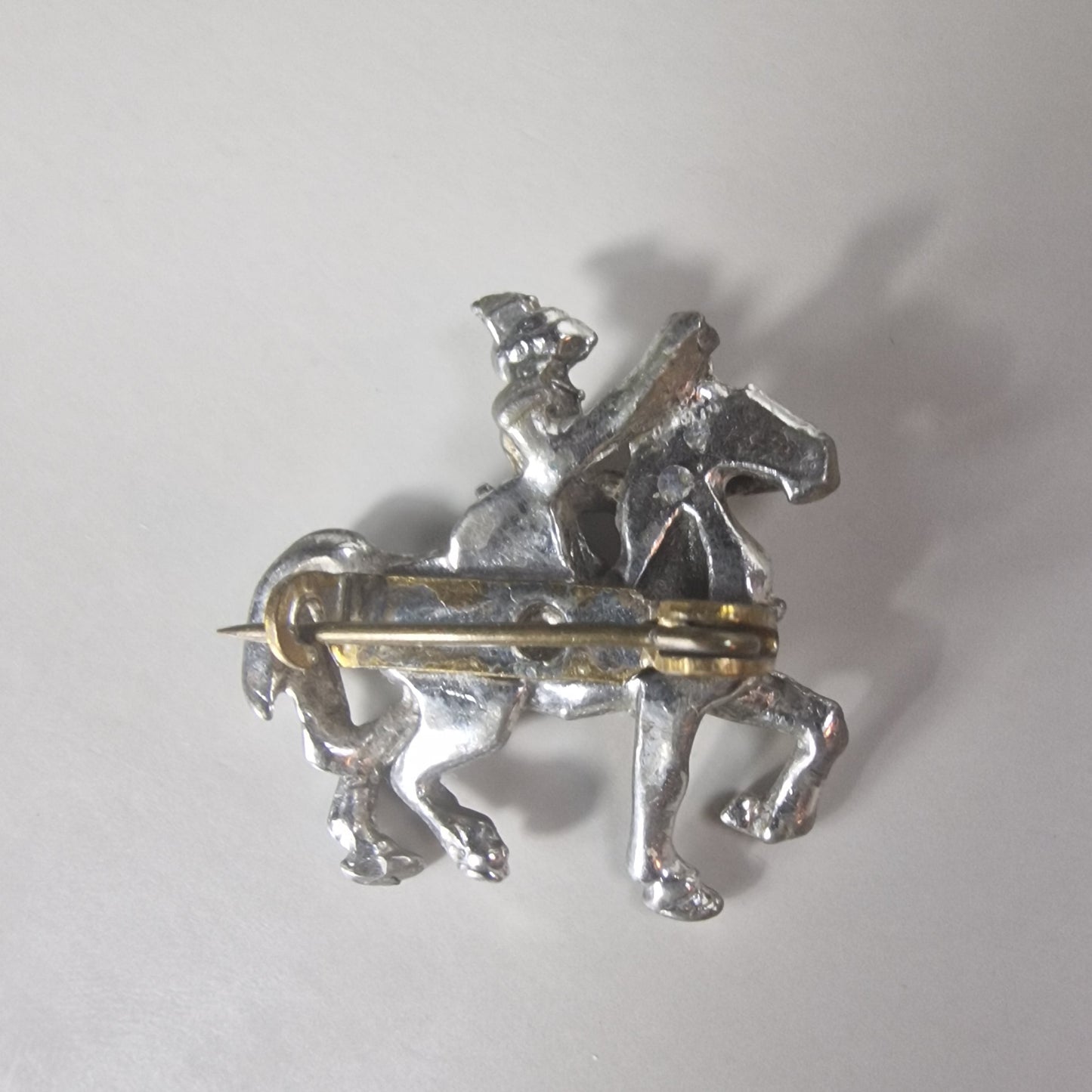 Vintage 1950s Silver Equestrian Horse And Rider Figural Brooch Mid-Century UK