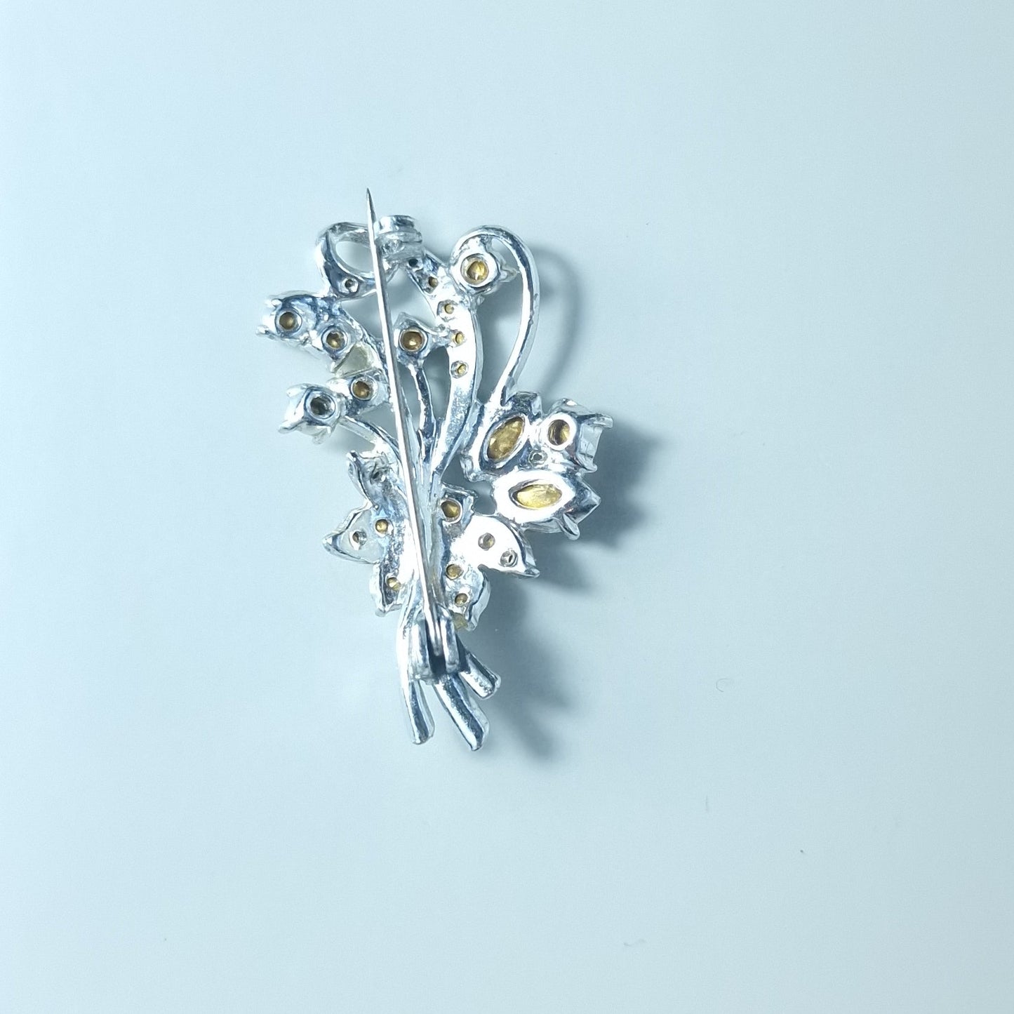 Vintage Silver-Tone Rhinestone Floral Brooch Scroll Spray Pin Costume Jewelry – photo 3