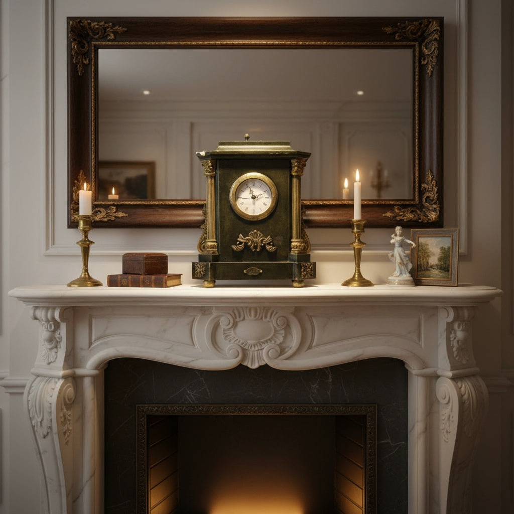 Antique-Style Wooden Mantel Clock, Fleur-de-Lis and Floral Engravings, Black Gold Decor, Upcycle Project – photo 14