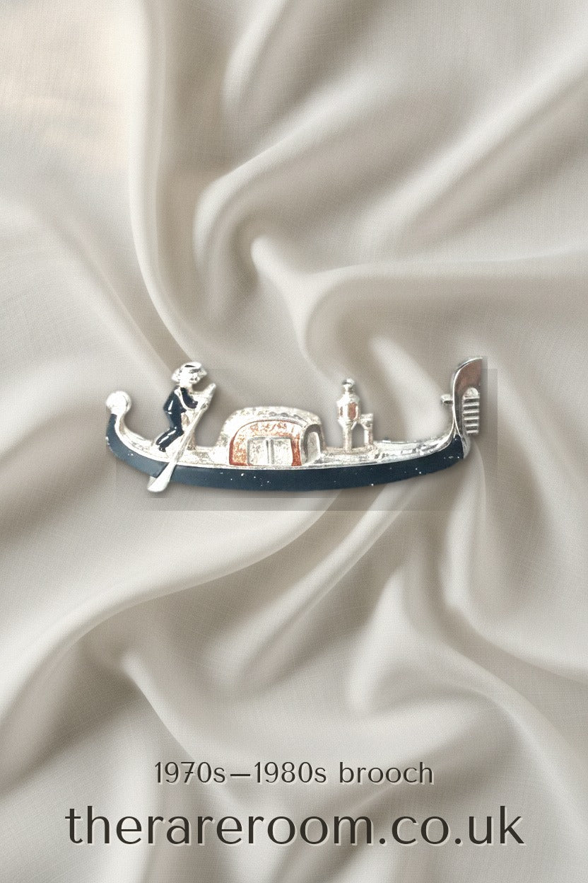 Vintage PICCOLO 1970s Silver-Tone Black Enamel Venice Gondola Brooch Italy UK — pinterest
