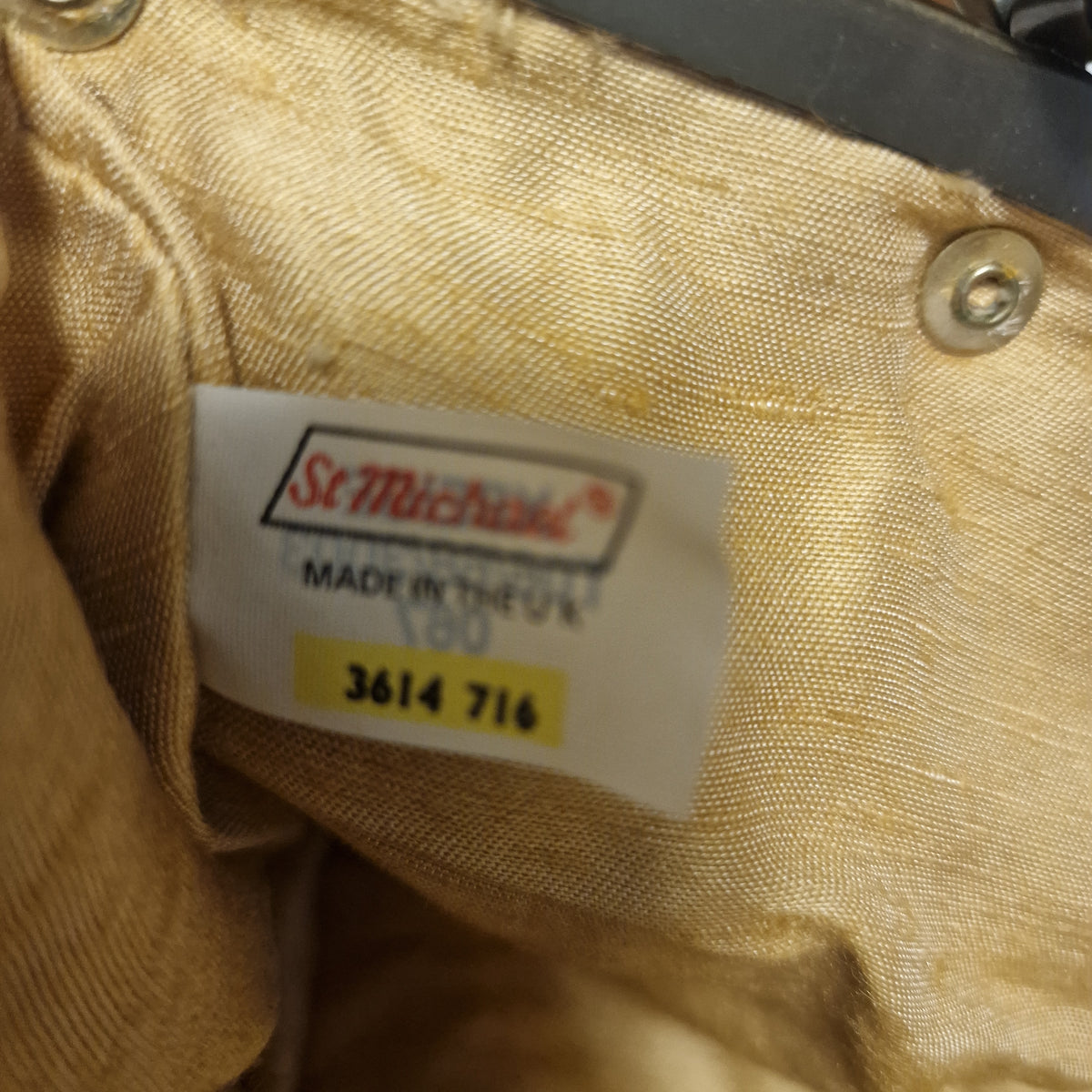 Second close view of the St Michael label inside the bag lining