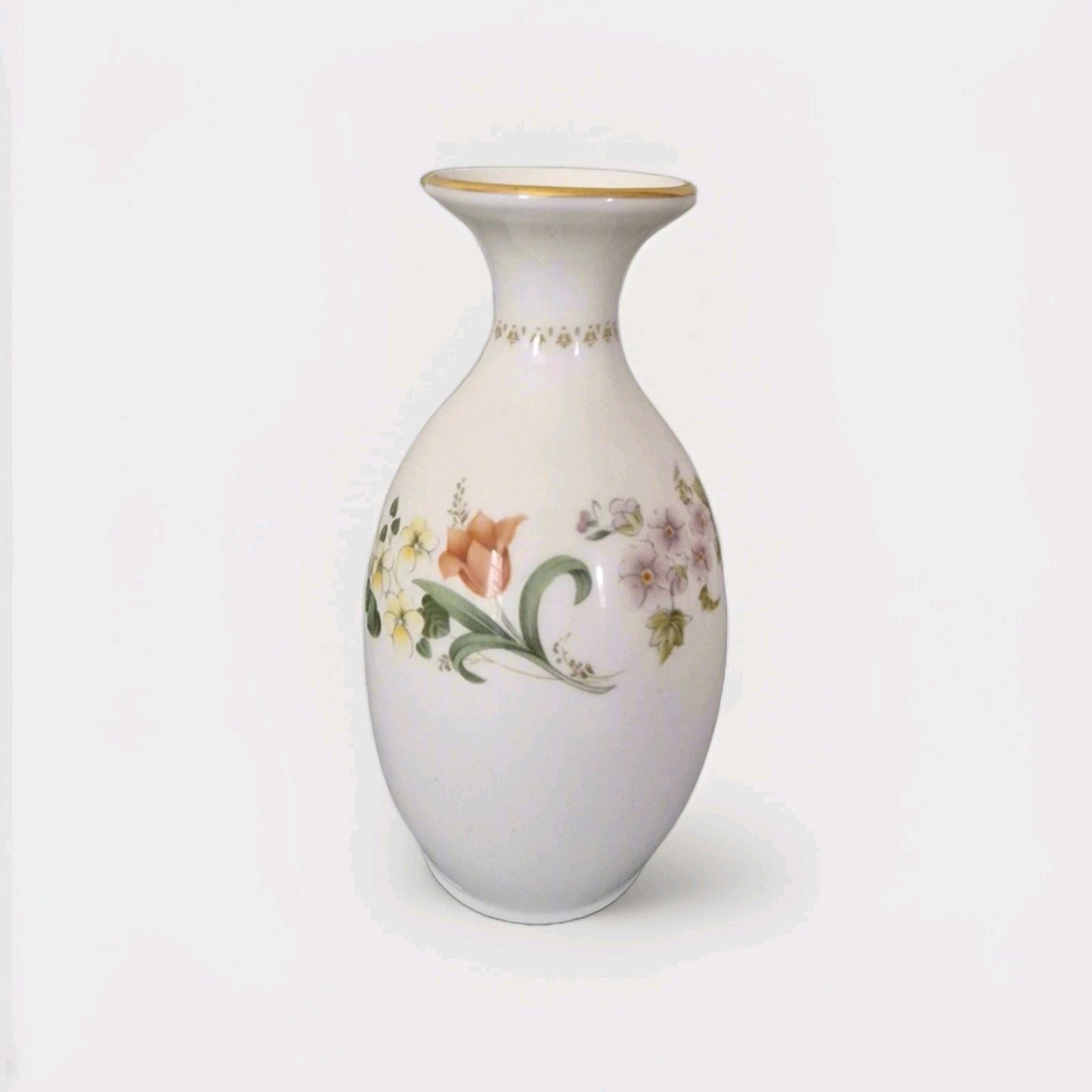 Wedgwood Mirabelle Bone China Vase Floral Design Gold Trim Porcelain England