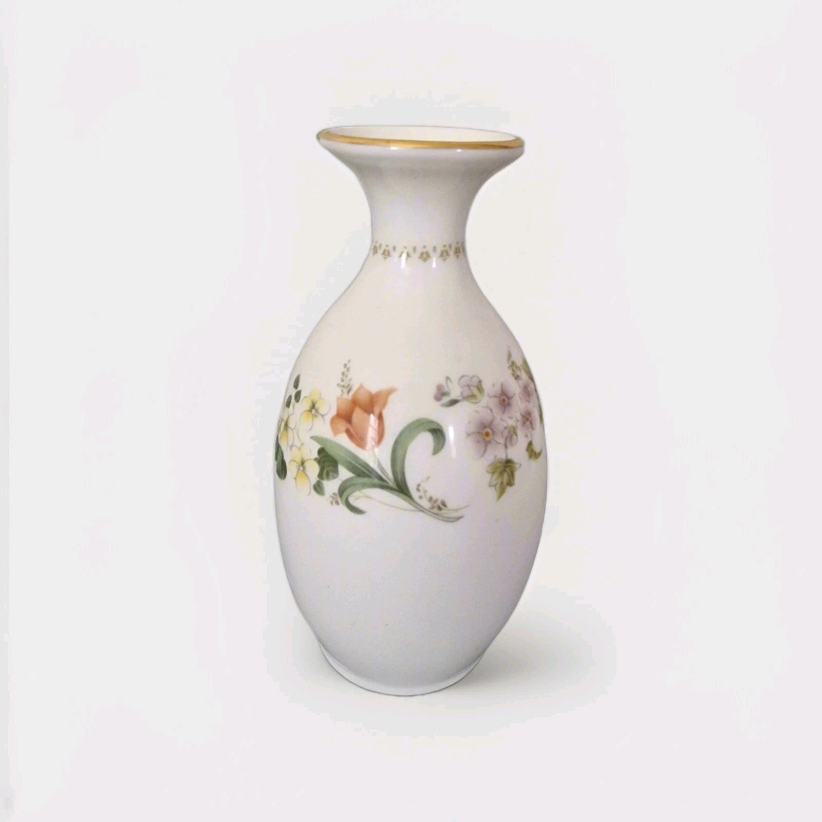 Wedgwood Mirabelle Bone China Vase Floral Design Gold Trim Porcelain England