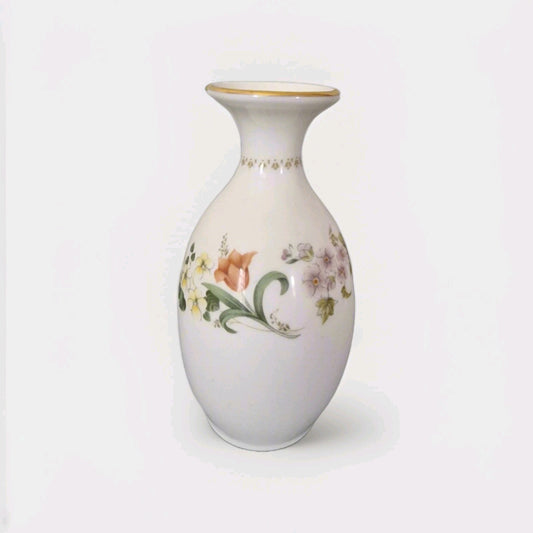 Wedgwood Mirabelle Bone China Vase Floral Design Gold Trim Porcelain England