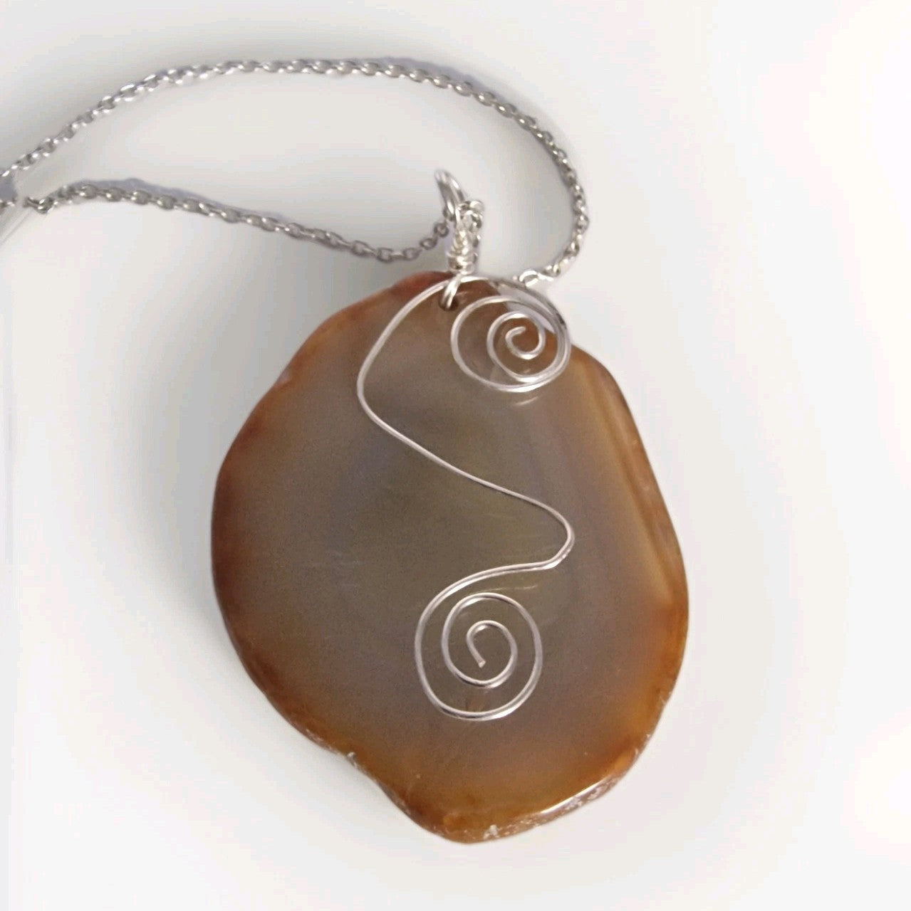 Natural Agate Slice Pendant Necklace, Wire Wrapped Boho Jewellery, Gemstone Jewellery of Shrewsbury, Artisan Stone Pendant, Gift Boxed