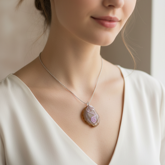 Vintage Gemstone Jewellery of Shrewsbury 1990s Natural Agate Slice Pendant UK