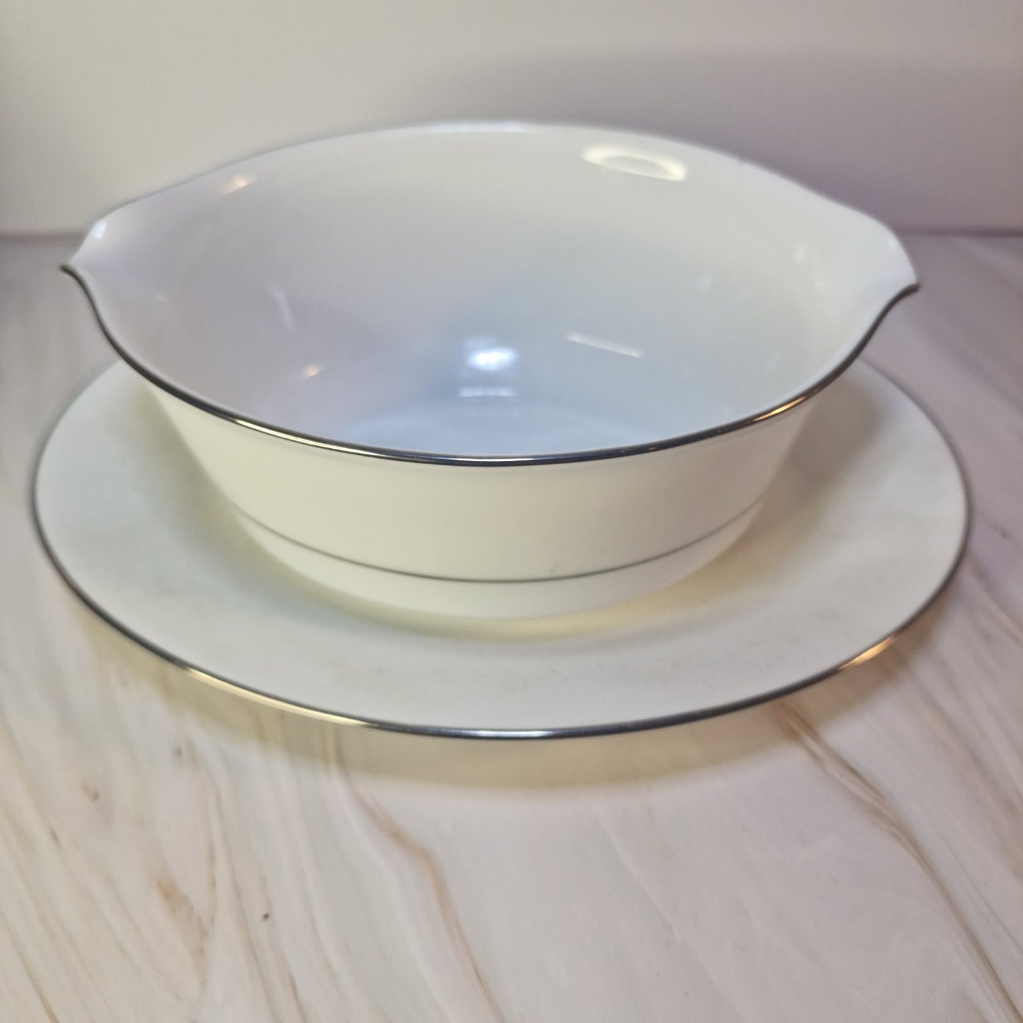 Noritake Legendary Regency Silver 3582, Japanese Porcelain Gravy Boat and Stand, Platinum Trim, Formal Dining Tableware, Vintage – photo 6