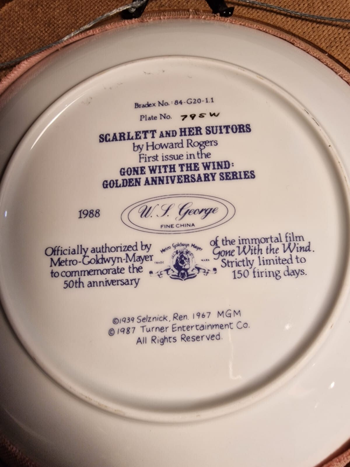 Scarlett and Her Suitors W.S. George Collector Plate in Frame (1988) Limited Ed – photo 4