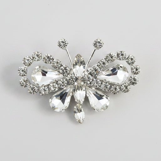 Vintage Silver-Tone Rhinestone Butterfly Brooch Figural Insect Pin