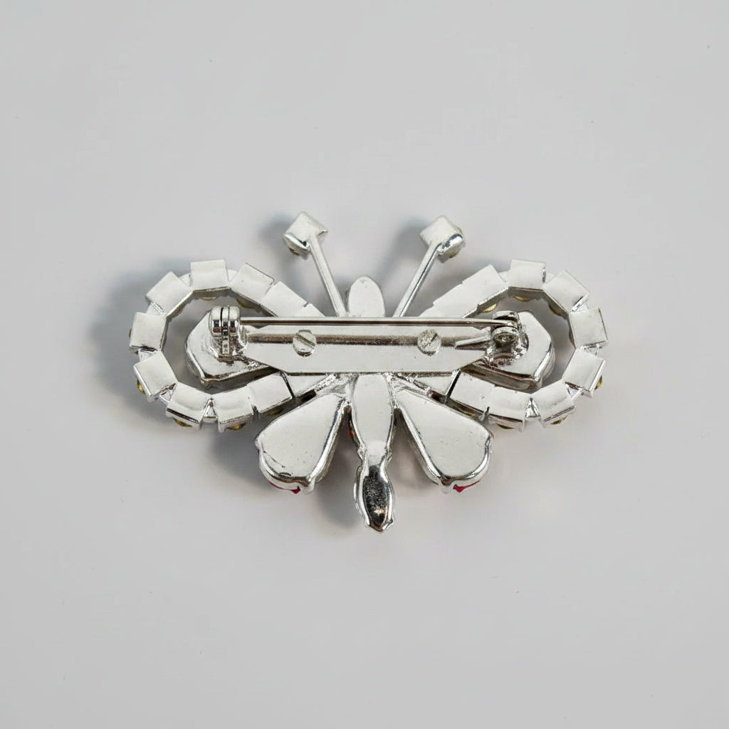 Vintage Silver-Tone Rhinestone Butterfly Brooch Figural Insect Pin – photo 2