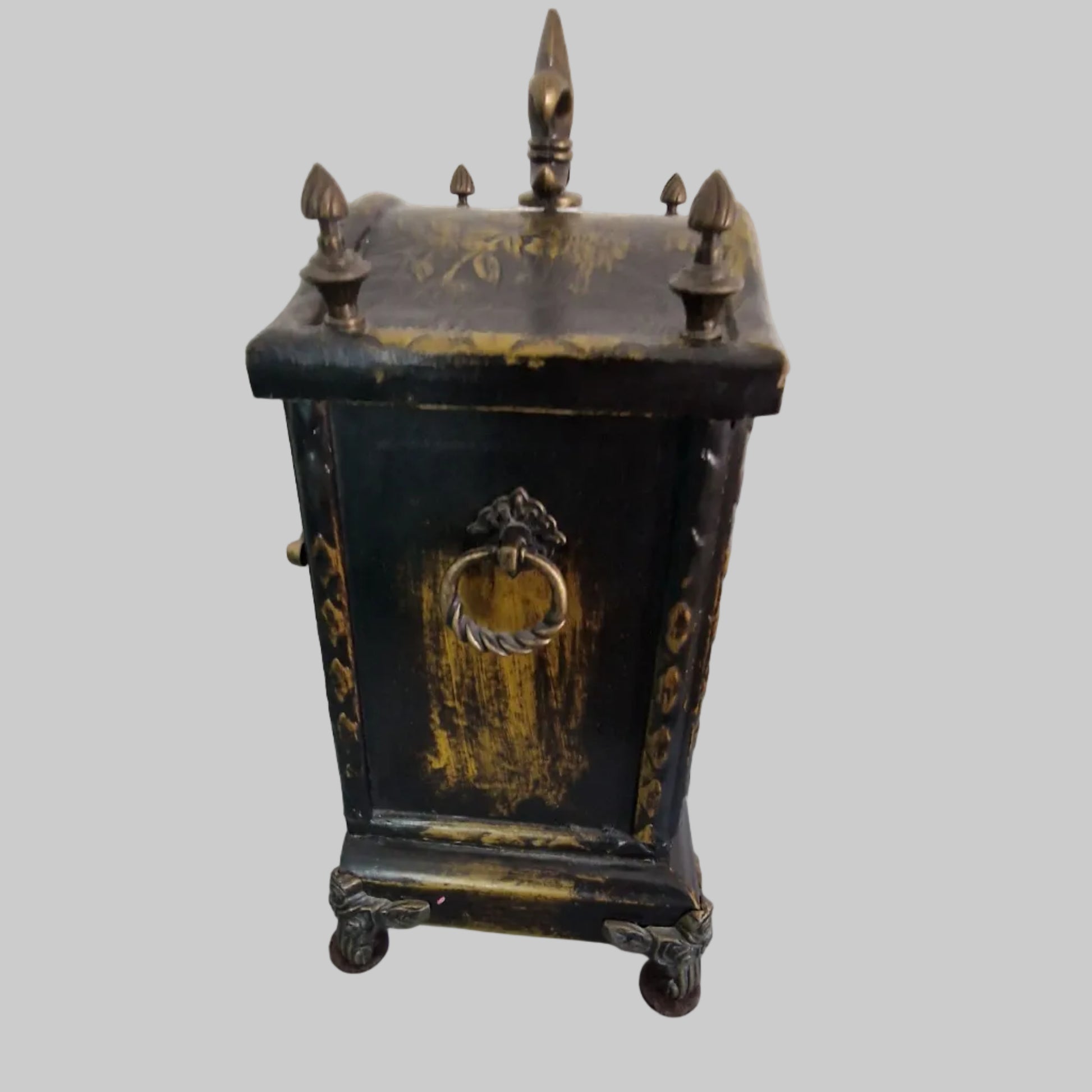 Antique-Style Wooden Mantel Clock, Fleur-de-Lis and Floral Engravings, Black Gold Decor, Upcycle Project – photo 3