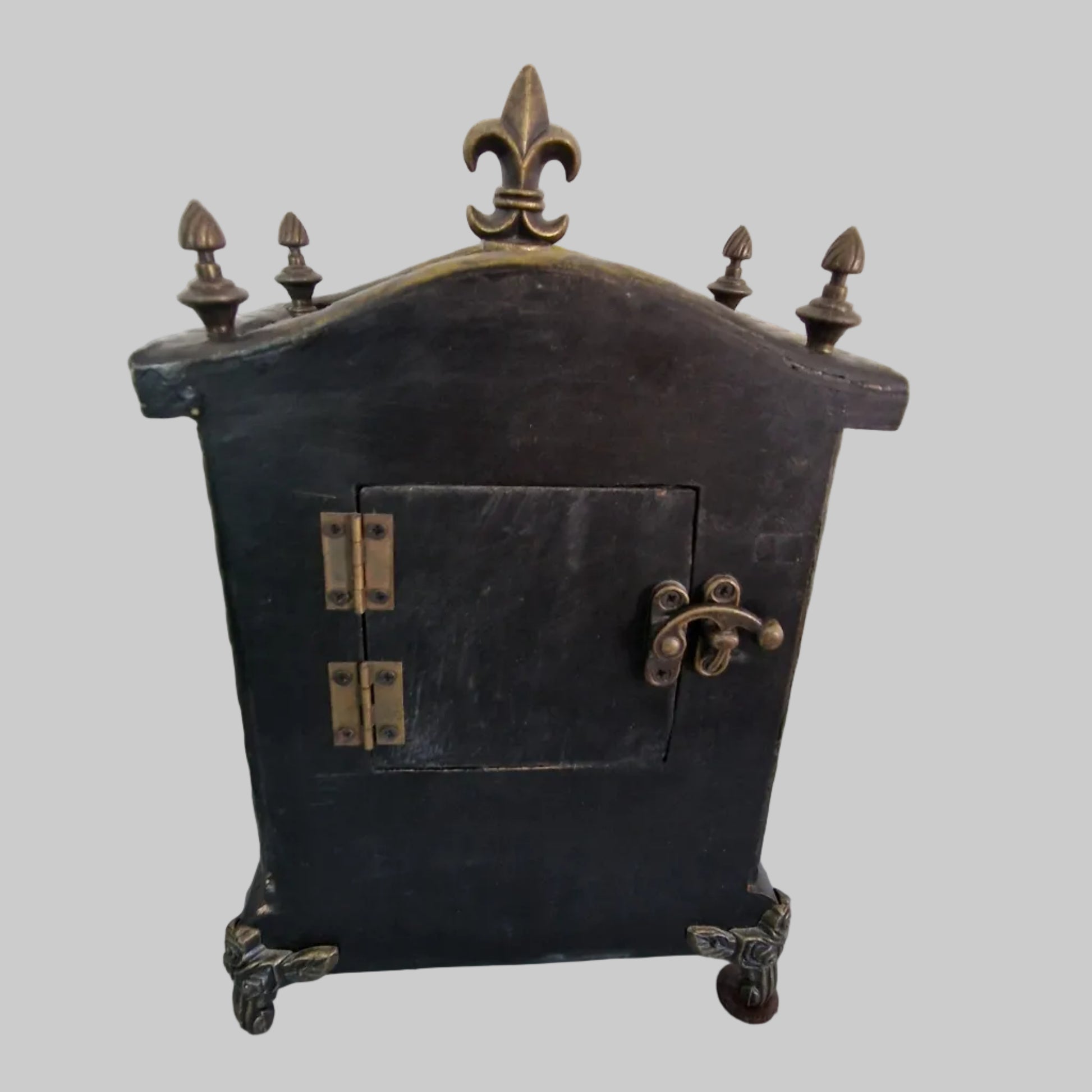 Antique-Style Wooden Mantel Clock, Fleur-de-Lis and Floral Engravings, Black Gold Decor, Upcycle Project – photo 4