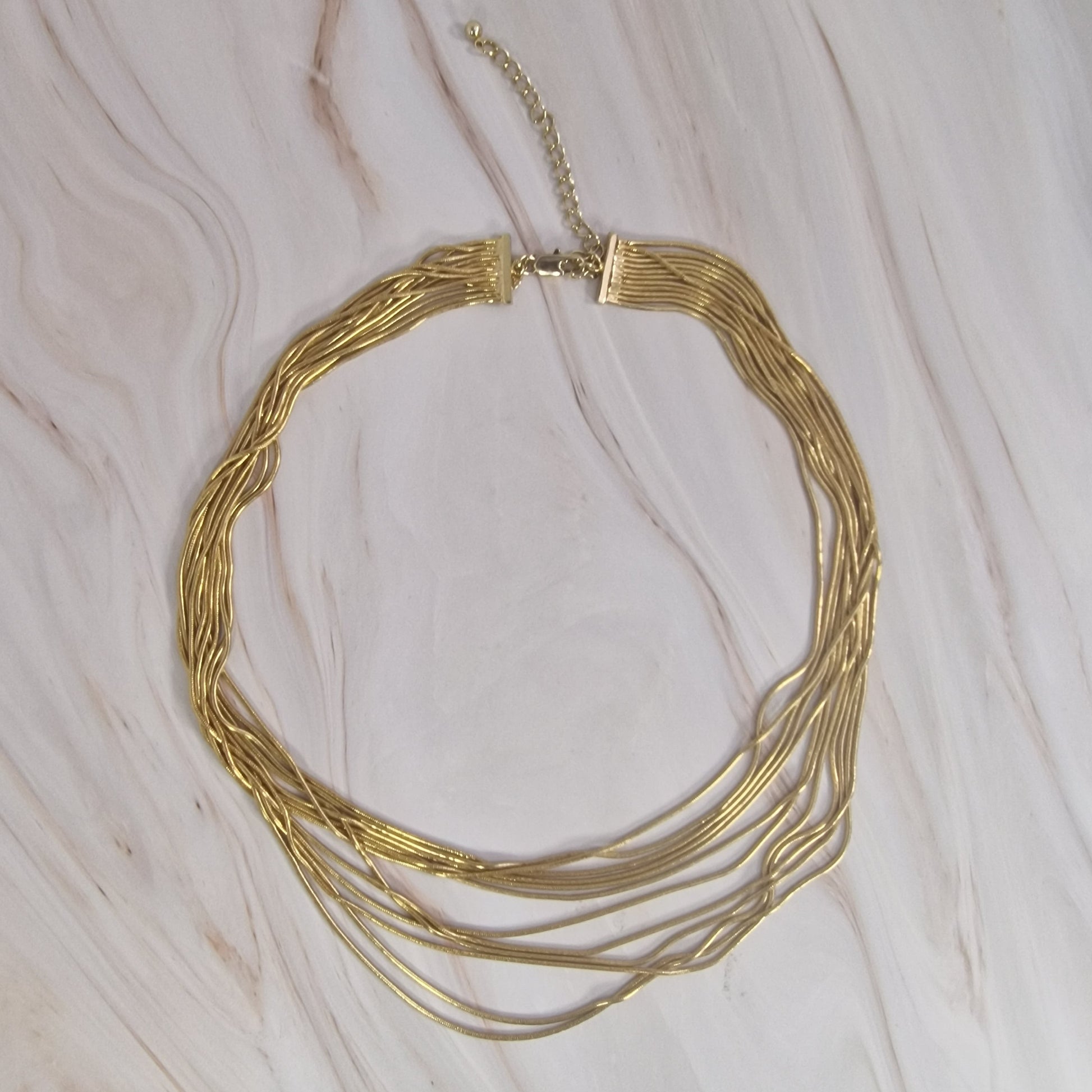 1980s-90s M&S Gold-Tone Multi-Strand Necklace, Marks and Spencer Signed, Liquid Chain Cascade, Vintage Costume