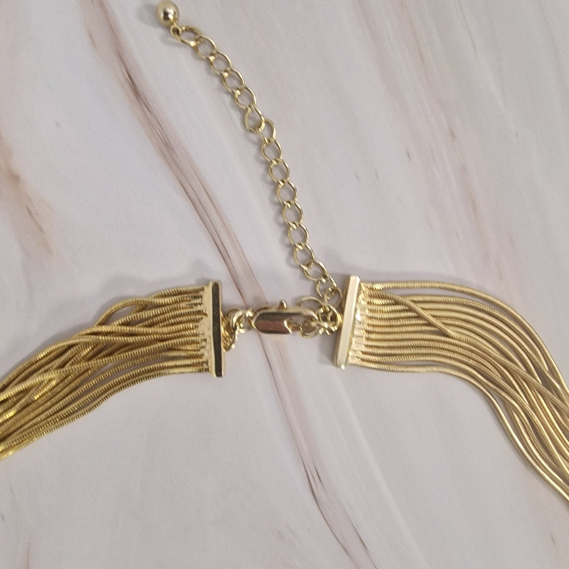 1980s-90s M&S Gold-Tone Multi-Strand Necklace, Marks and Spencer Signed, Liquid Chain Cascade, Vintage Costume – photo 3