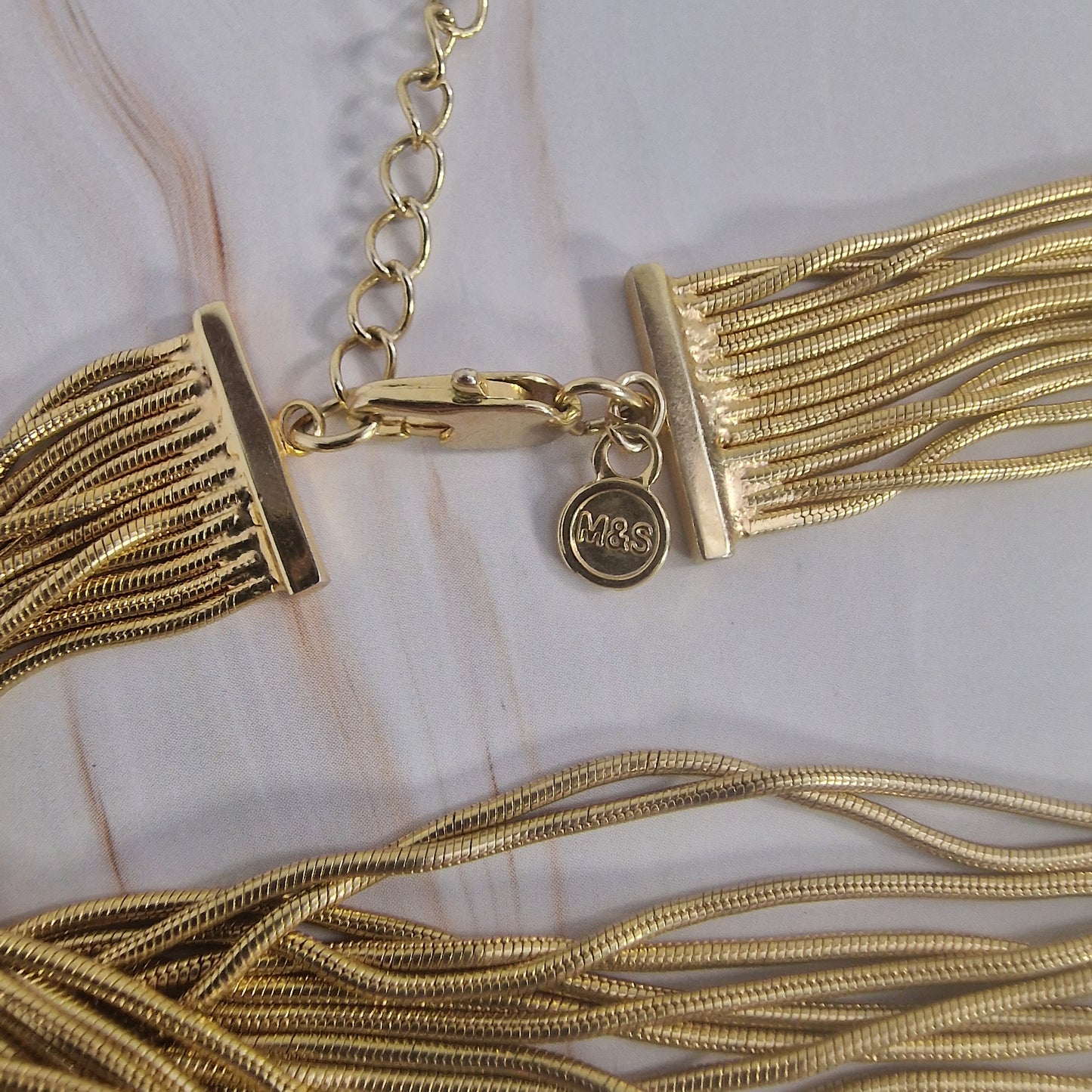1980s-90s M&S Gold-Tone Multi-Strand Necklace, Marks and Spencer Signed, Liquid Chain Cascade, Vintage Costume – photo 5
