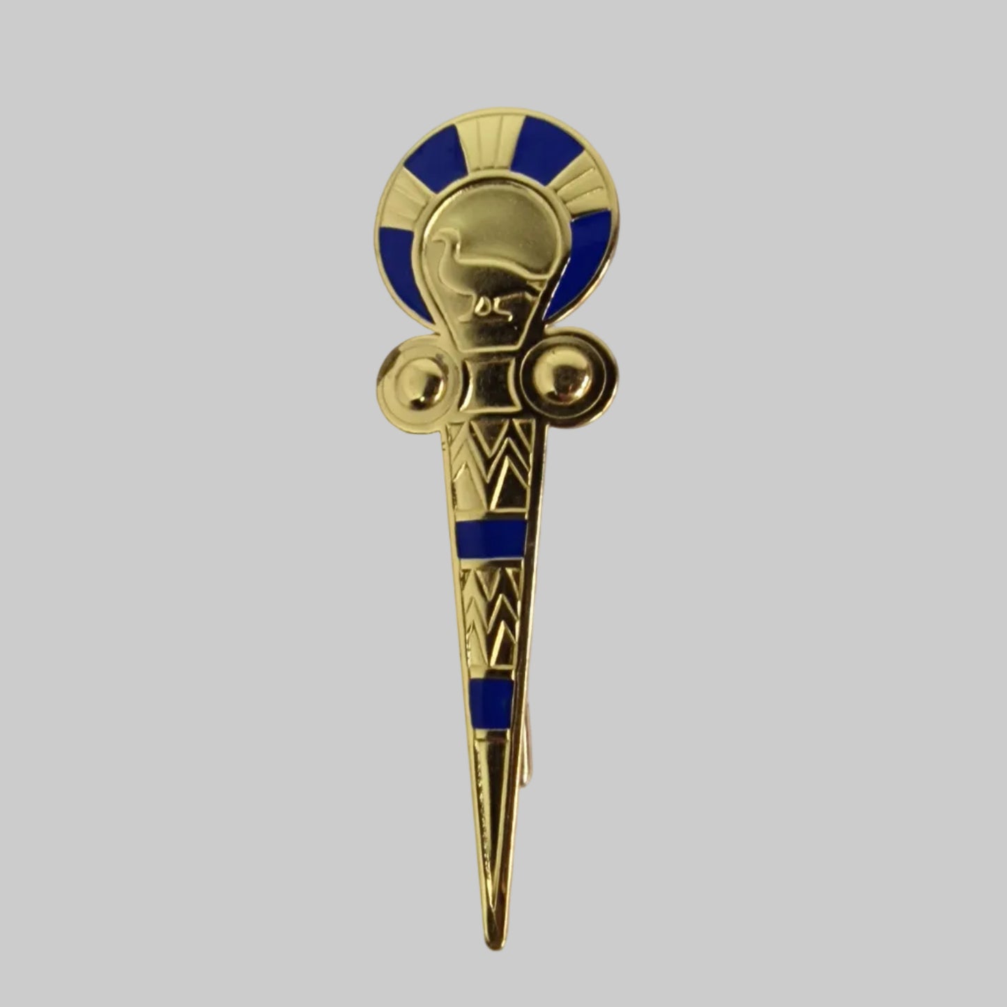 Vintage 1970s Gold-Tone Pharaoh Brooch Egyptian Revival Cobalt Blue Enamel Pin