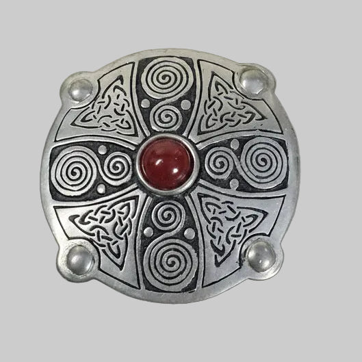 Justin Pewter Vintage Silver Celtic Cross Brooch Signed Knotwork Pin Geometric
