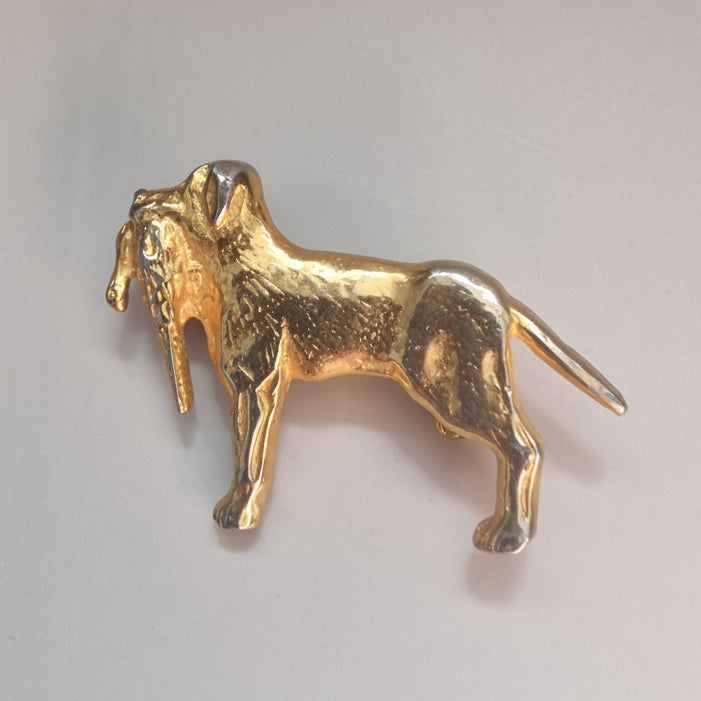 Vintage Gold-Tone Figural Dog Brooch Leaping Hound Animal Pin Costume Jewelry