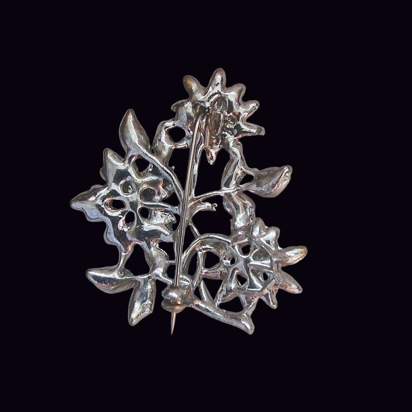 Vintage Silver-Tone Floral Rhinestone Brooch Botanical Flower Spray Costume Pin – photo 2