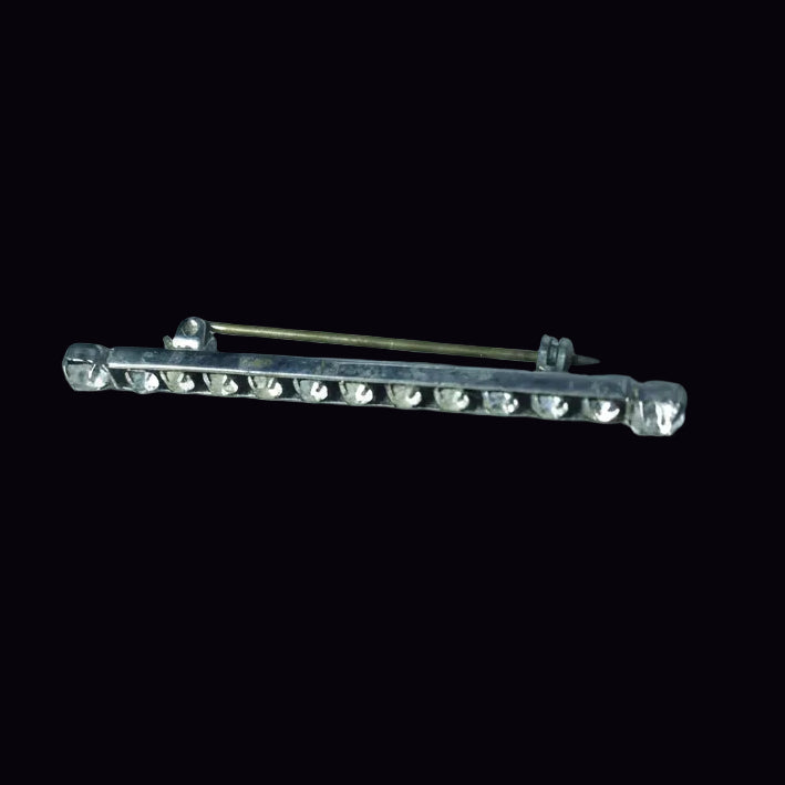 Vintage Silver-Tone Rhinestone Bar Brooch Geometric Linear Retro Mid Century Pin