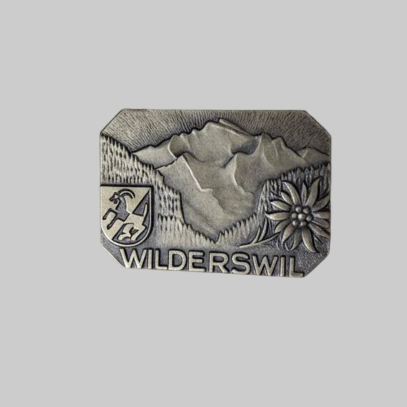 Huguenin Locle Vintage Silver-Tone Swiss Alpine Brooch Wilderswil Edelweiss Pin