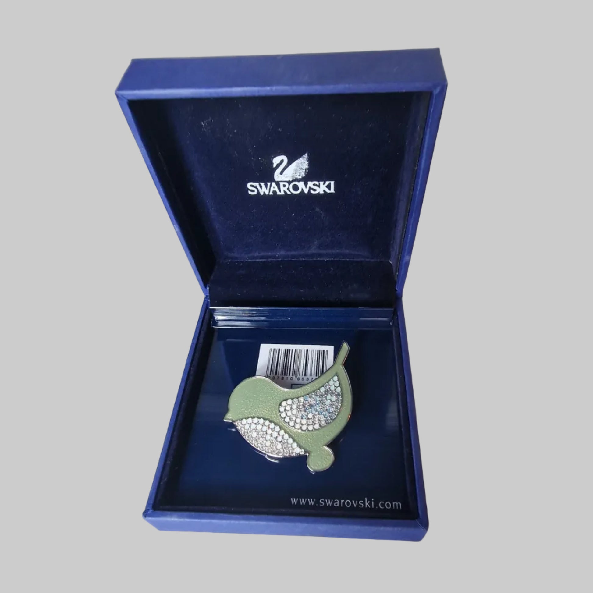 Swarovski Vintage Silver-Tone Tulip Floral Brooch 1990s Green Enamel Crystal Pin – photo 5