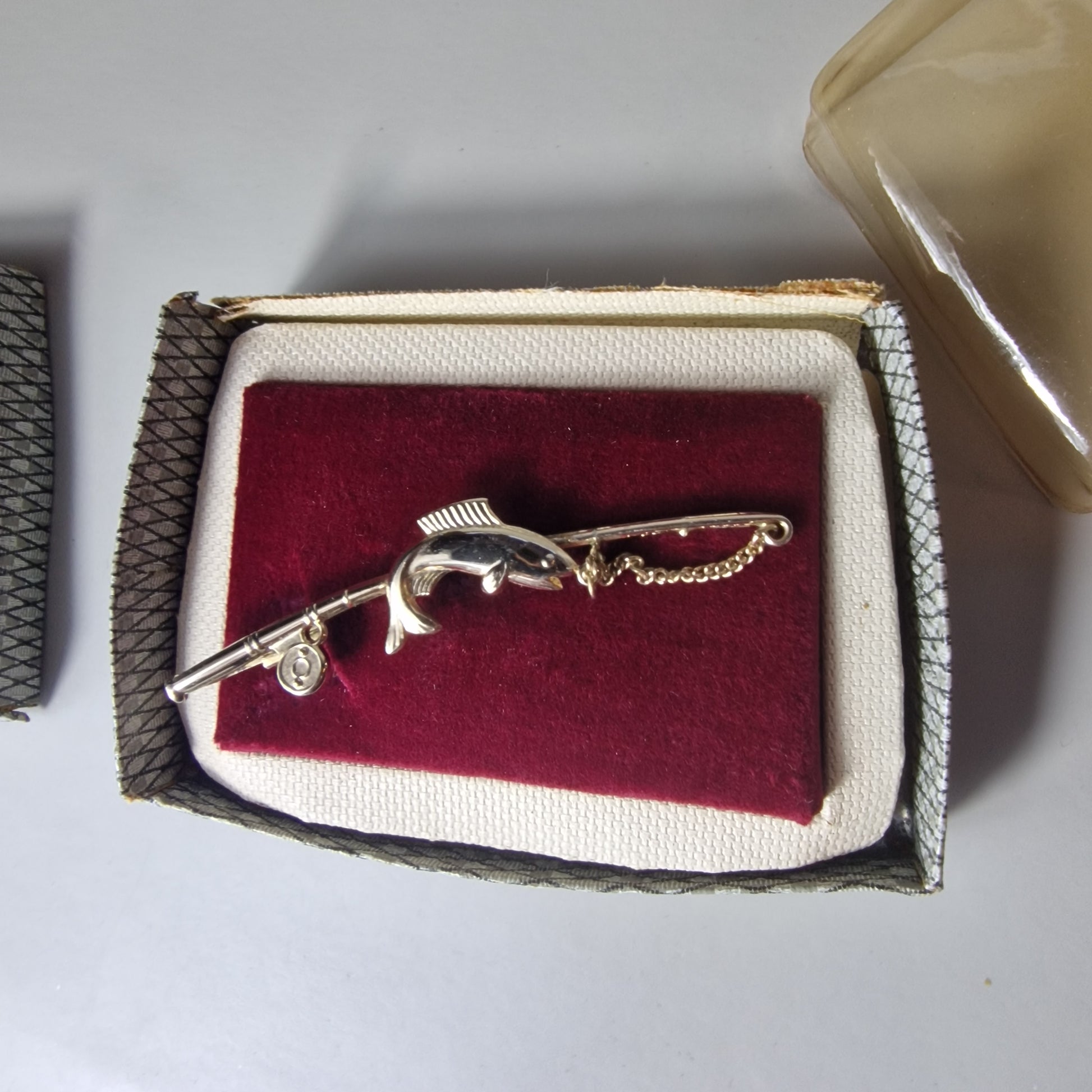 Stratton Vintage Gold-Tone Fishing Rod Fish Brooch Signed Figural Pin England