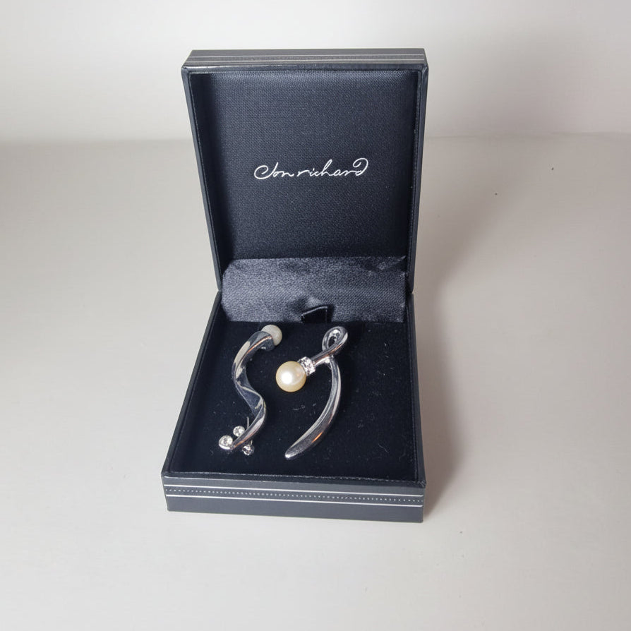 Jon Richards Vintage Silver-Tone Pearl Brooch Set Pair Signed UK Designer NOS – photo 4
