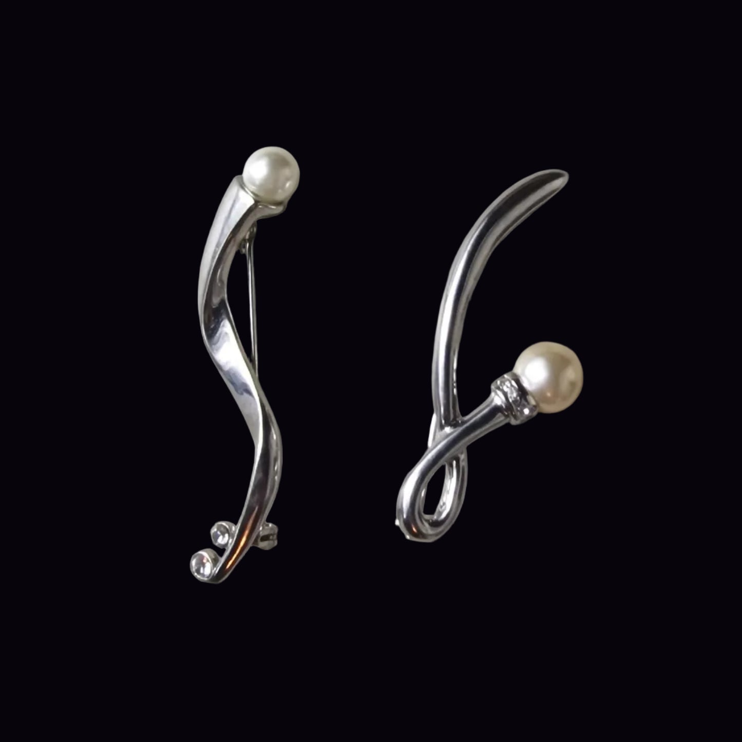 Jon Richards Vintage Silver-Tone Pearl Brooch Set Pair Signed UK Designer NOS – photo 5