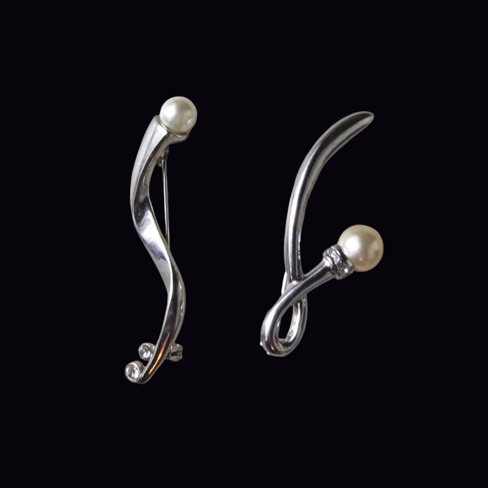 Jon Richards Vintage Silver-Tone Pearl Brooch Set Pair Signed UK Designer NOS – photo 5