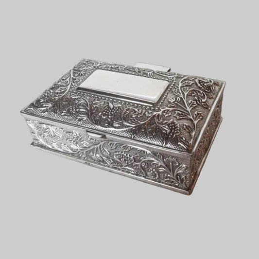 Atlas Editions Vintage Silver-Tone Trinket Box Repousse Floral Victorian Style