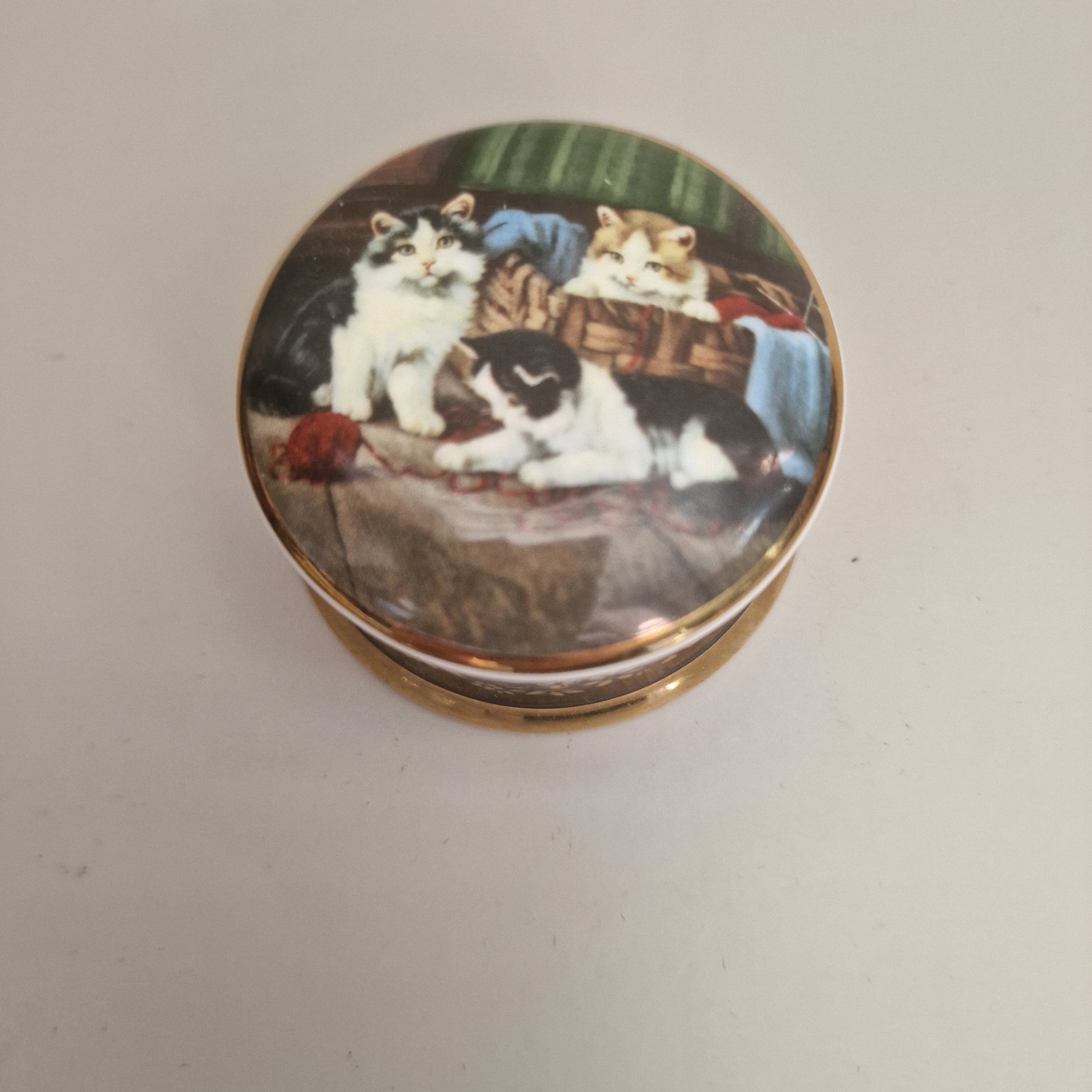 Falcon China Vintage Porcelain Trinket Box Cats Kittens Staffordshire England – photo 3
