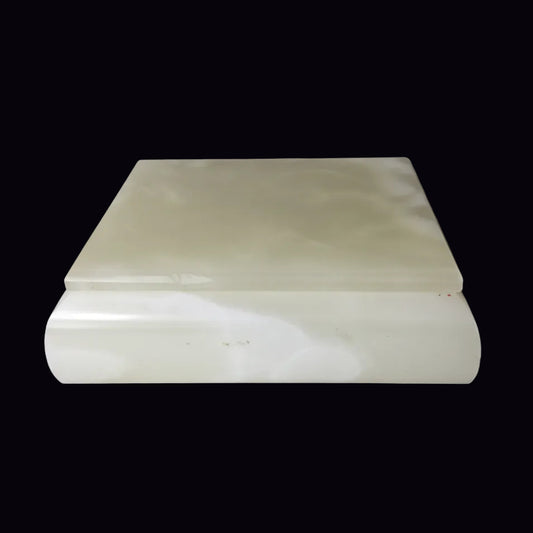 Vintage 1970s Cream Onyx Stone Jewellery Trinket Box Hinged Lid Brass Keepsake