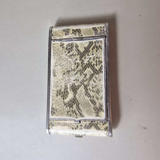 Vintage Gwenda 1930s Snakeskin Powder Compact Mirror Silver-Tone England Deco