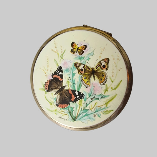 Vintage Stratton 1950s Gold-Tone Powder Compact Butterfly Mid-Century Signed UK