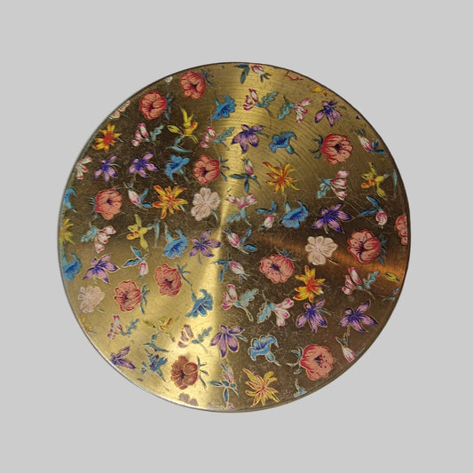 Vintage 1950s Gold-Tone Multicolour Enamel Floral Powder Compact Mirror Retro