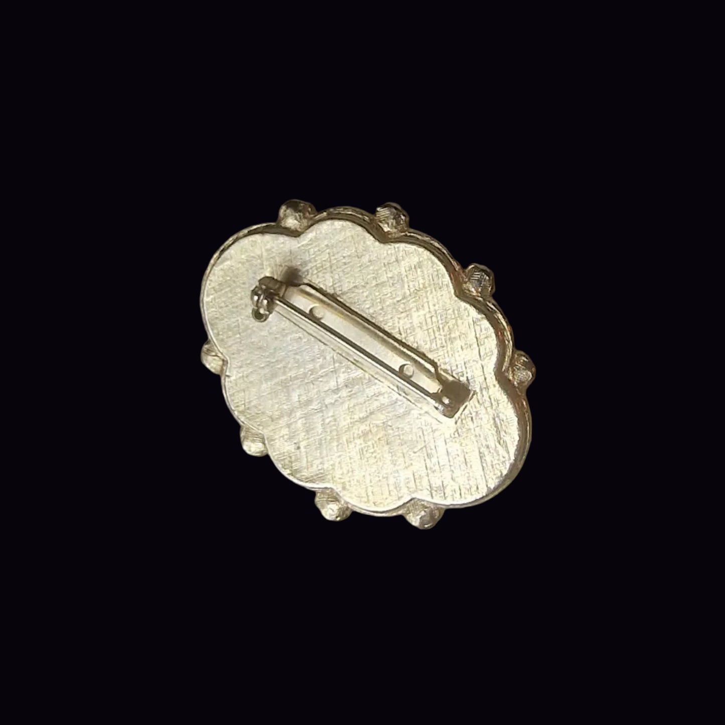 Vintage Gold-Tone Art Deco Style Brooch Pink Cabochon Enamel Oval Geometric Pin