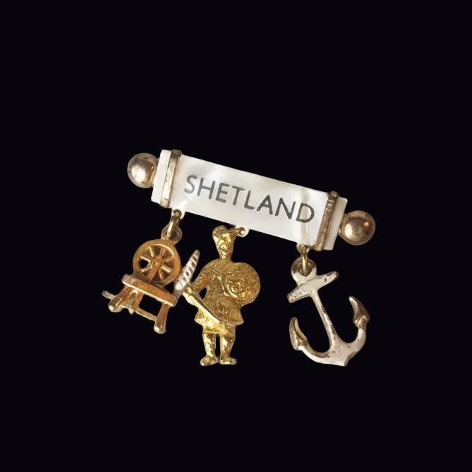 Vintage Gold-Tone Shetland Scotland Souvenir Brooch Enamel Figural Anchor Pin